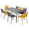 Ensemble table de jardin et 8 chaises en métal gris et jaune