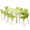 Tavolo da giardino e 8 sedie in metallo verde