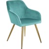 Chaise Rembourrée, aspect velours turquoise/or
