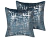 Set di 2 cuscini decorativi velluto blu con motivi geometrici 45x45cm