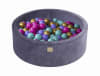Piscina terciopelo azul grisáceo bolas rosas y doradas Al. 30 cm