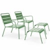 Lot de 2 fauteuils relax avec repose-pieds en métal vert cactus