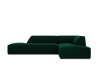 Canapé d'angle droit 4 places en tissu velours vert bouteille