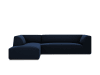 Canapé d'angle gauche 4 places en tissu velours bleu roi
