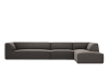 Canapé d'angle droit 5 places en tissu velours gris foncé