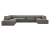Canapé d'angle gauche panoramique 7 places velours côtelé gris clair