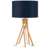 Lampe de table bambou abat-jour lin bleu denim, h. 59cm
