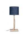 Lampe de table bambou abat-jour lin bleu denim, h. 59cm