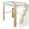 Lit mezzanine avec bureau bois massif blanc et bois 140x190 cm