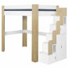 Lit mezzanine escalier bois massif blanc et bois 90x190 cm