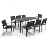 Table de jardin aluminium et pierre, 6 chaises et 2 fauteuils gris