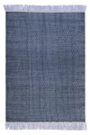 Tapis plat tissé main pure laine vierge à franges bleu 160x230