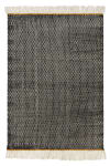 Tapis plat tissé main pure laine vierge à franges noir 160x230