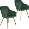2 sillas aterciopelada marilyn poliuretano verde oscuro/dorado
