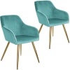 2 sillas aterciopelada marilyn poliuretano turquesa/oro