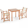 Tavolo quadrato in legno e 2 sedie pieghevoli bianche