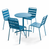 Ensemble table de jardin ronde et 4 chaises bleu pacific
