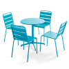 Ensemble table de jardin ronde et 4 chaises bleu