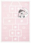 Alfombra para niños rosa blanco rayuela oso estrellas 120 x 170 cm