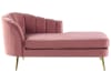 Chaise longue de terciopelo rosa dorado izquierdo
