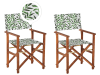 Lot de 2 chaises de jardin bois foncé à motif feuilles gris