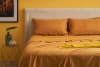 Completo letto in cotone e lino arancione 200x180 cm