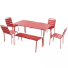 Salon de jardin 2 bancs et 4 chaises en acier rouge