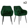 Lot de 2 chaises en velours matelassé avec accoudoirs vert