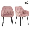 Lot de 2 chaises en velours matelassé avec accoudoirs rose