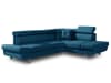 Canapé d'angle droit convertible 5 places en tissu bleu canard