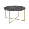 Table basse ronde en verre effet marbre noir