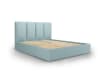 Bett mit Bettkasten und Kopfteil aus strukturiertem Stoff, hellblau