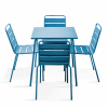 Ensemble table de jardin et 4 chaises en métal bleu pacific