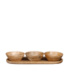 Bandeja de aperitivos de marrón con 3 cuencos de madera de mango