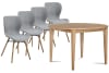 Table ronde extensible pieds fuseau D105 + 4 chaises tissu