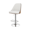 Chaise de bar réglable et pivotante en bois foncé et PU blanc 56/77 cm