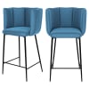 Set aus 2 Barstühlen aus blauem Samt mit Metallbeinen, 65cm
