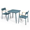 Ensemble table de jardin et 2 fauteuils en aluminium/bois bleu canard