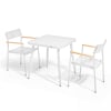 Ensemble table de jardin et 2 fauteuils en aluminium/bois blanc