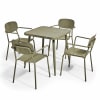 Ensemble table de jardin et 4 fauteuils en aluminium vert kaki