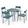 Ensemble table de jardin et 4 fauteuils en aluminium/bois bleu canard