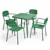 Ensemble table de jardin et 4 fauteuils en aluminium vert olive