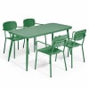 Ensemble table de jardin et 4 fauteuils en aluminium vert olive