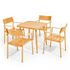 Ensemble table de jardin et 4 fauteuils aluminium/bois jaune moutarde