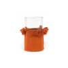 Bougeoir en verre et velour orange 15x25