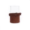 Bougeoir en verre et velour bordeaux 15x25