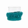 Bougeoir en verre et coton aqua 15x15