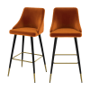 Set aus 2 Barstühlen aus orangefarbenem Samt, 77.5cm