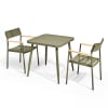 Mesa de jardín y 2 sillas de aluminio/madera verde caqui