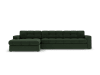 Sofá esquinero izquierdo 4 plazas de tela verde oscuro